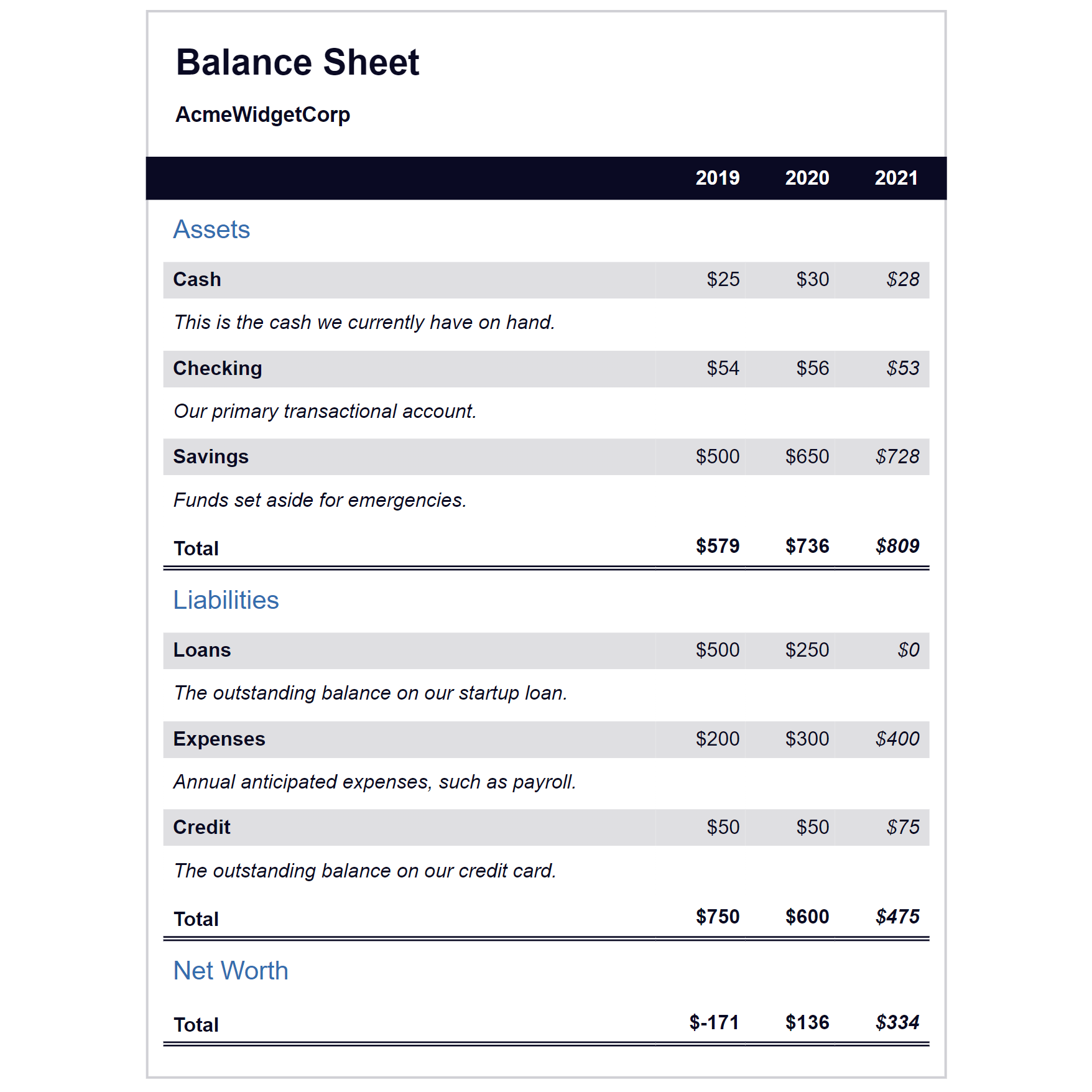 Balance Sheet Project Screenshot.